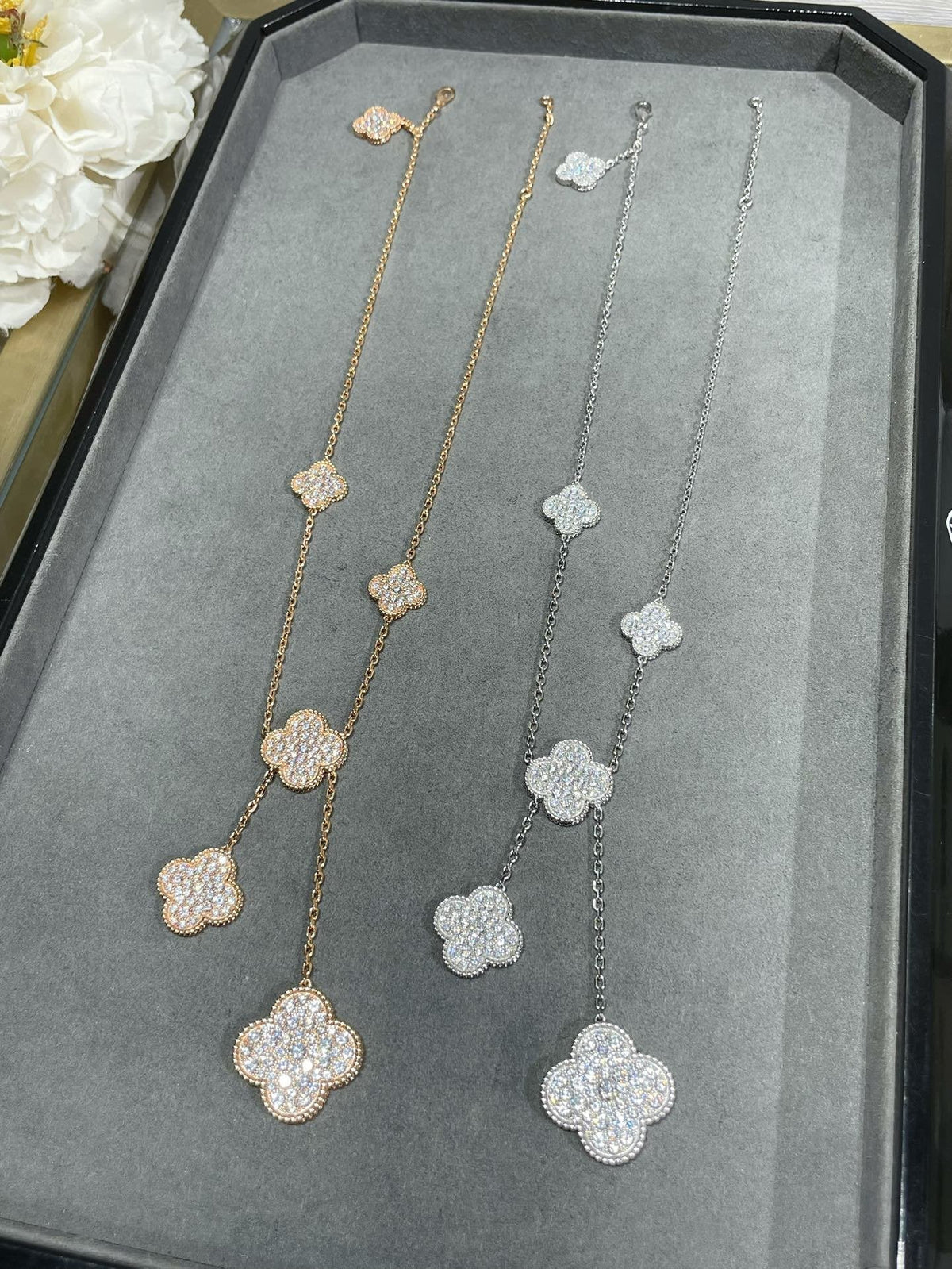 [⭐Mirelle]CLOVER 6 MOTIF DIAMOND PAVED NECKLACE