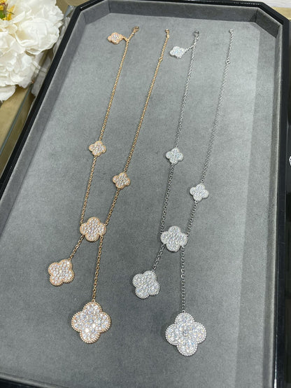 [⭐Mirelle]CLOVER 6 MOTIF DIAMOND PAVED NECKLACE