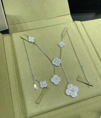 [⭐Mirelle]CLOVER 6 MOTIF DIAMOND PAVED NECKLACE