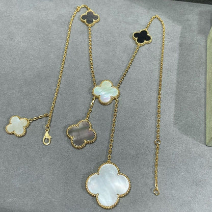 [⭐Mirelle]CLOVER 6 MOTIF MOP ONYX GOLD NECKLACE