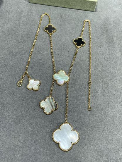 [⭐Mirelle]CLOVER 6 MOTIF MOP ONYX GOLD NECKLACE