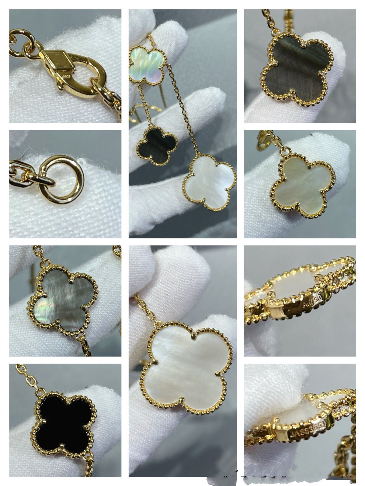 [⭐Mirelle]CLOVER 6 MOTIF MOP ONYX GOLD NECKLACE