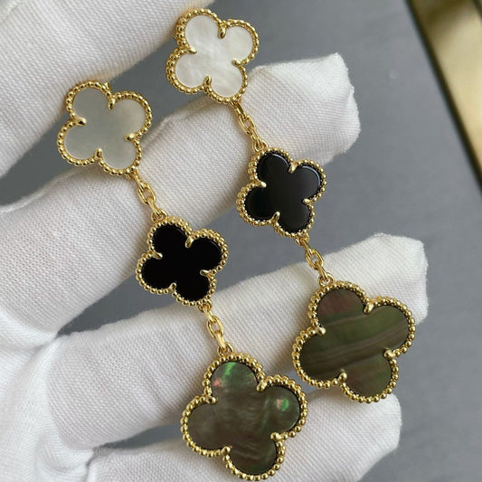 [⭐Mirelle]CLOVER 3 MOTIF MOP ONYX DARK MOP PINK GOLD EARRINGS