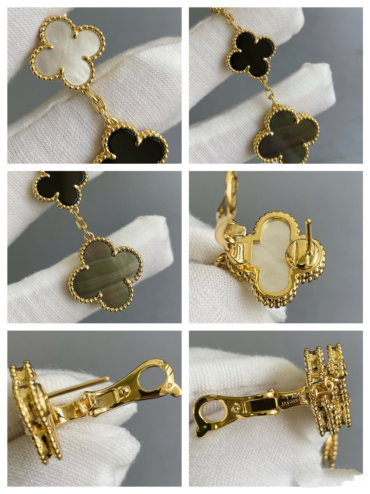 [⭐Mirelle]CLOVER 3 MOTIF MOP ONYX DARK MOP PINK GOLD EARRINGS
