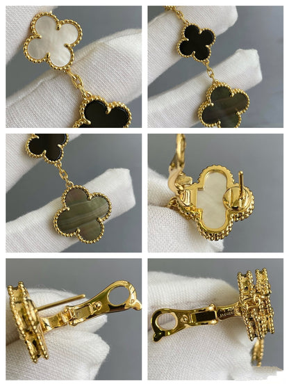 [⭐Mirelle]CLOVER 3 MOTIF MOP ONYX DARK MOP PINK GOLD EARRINGS