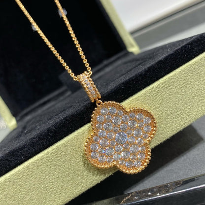 [⭐Mirelle]CLOVER 25MM LARGE PEDANT DIAMOND PAVED LONG NECKLACE