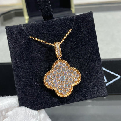 [⭐Mirelle]CLOVER 25MM LARGE PEDANT DIAMOND PAVED LONG NECKLACE