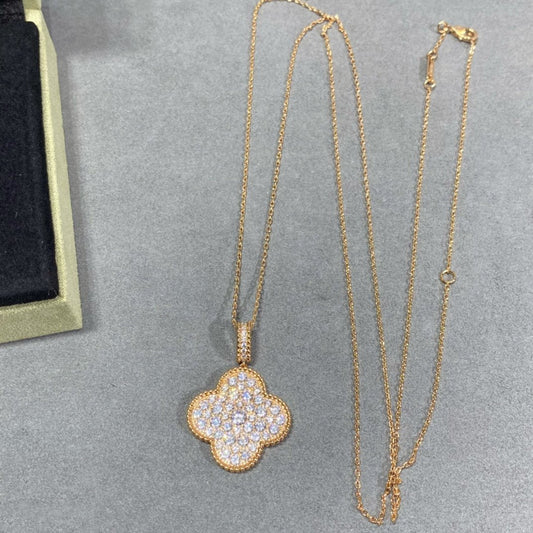 [⭐Mirelle]CLOVER 25MM LARGE PEDANT DIAMOND PAVED LONG NECKLACE