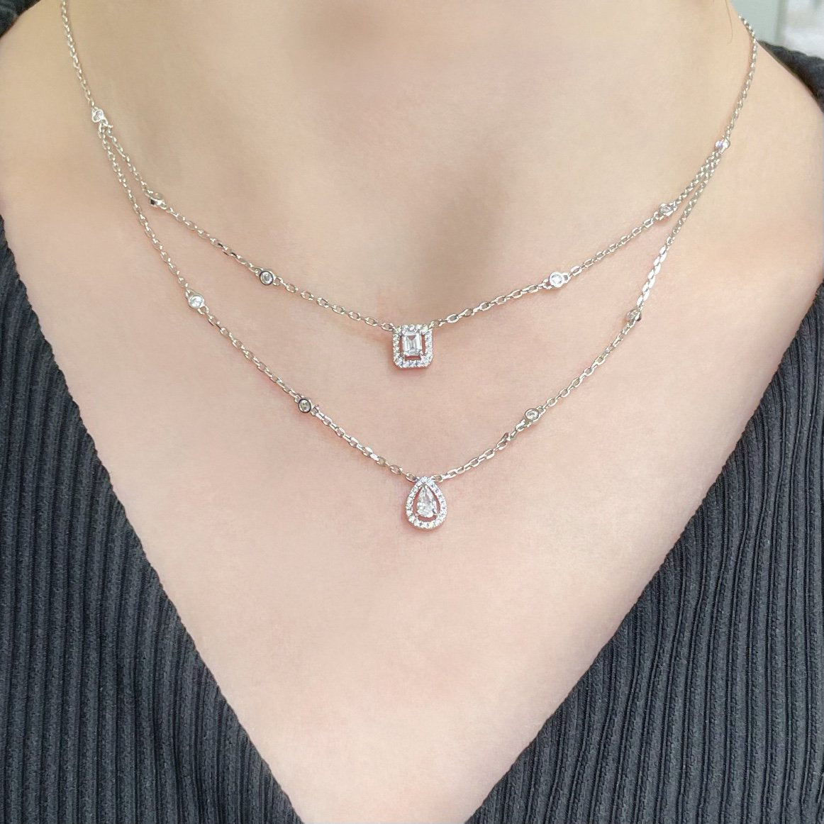 [⭐Mirelle]MY TWIN 2 ROW DIAMOND NECKLACE
