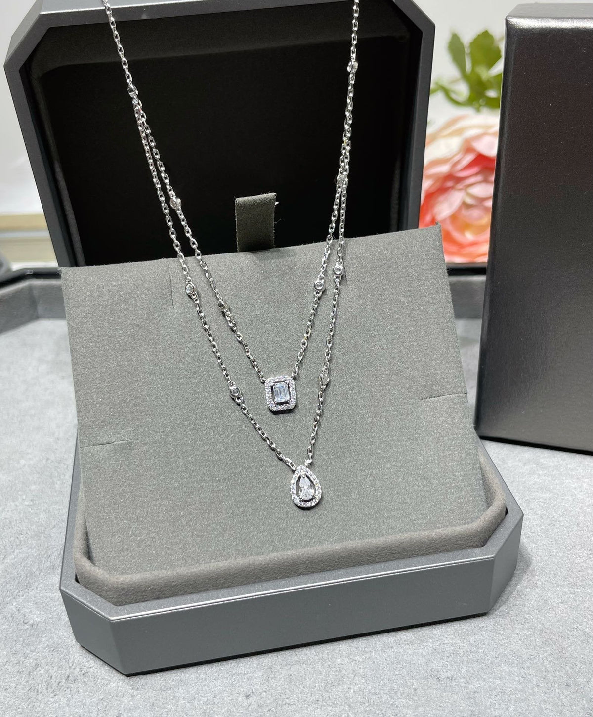 [⭐Mirelle]MY TWIN 2 ROW DIAMOND NECKLACE
