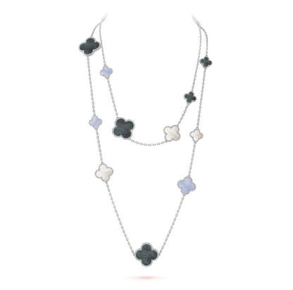[⭐Mirelle]CLOVER 16 MOTIF CHALCEDONY MOP SILVER NECKLACE