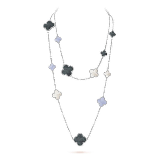 [⭐Mirelle]CLOVER 16 MOTIF CHALCEDONY MOP SILVER NECKLACE