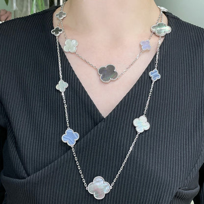 [⭐Mirelle]CLOVER 16 MOTIF CHALCEDONY MOP SILVER NECKLACE