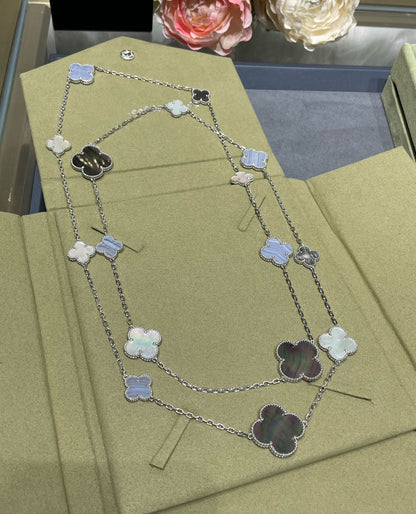 [⭐Mirelle]CLOVER 16 MOTIF CHALCEDONY MOP SILVER NECKLACE