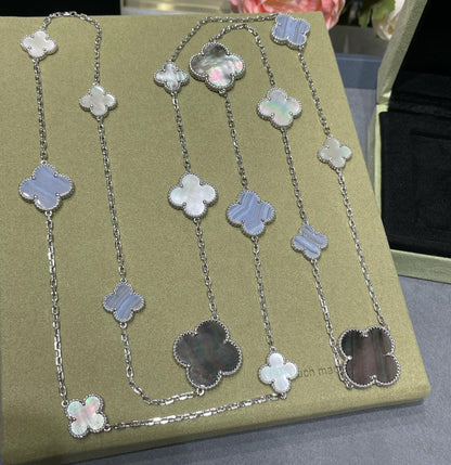 [⭐Mirelle]CLOVER 16 MOTIF CHALCEDONY MOP SILVER NECKLACE