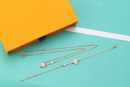 [⭐Mirelle]STAR PINK MOP 1 DIAMOND PINK GOLD NECKLACE