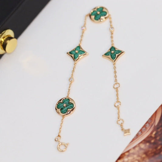 [⭐Mirelle]STAR AND SUN 4 MOTIF PINK GOLD MALACHITE BRACELET