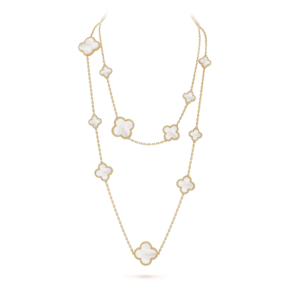[⭐Mirelle]CLOVER 16 MOTIF WHITE MOP GOLD NECKLACE