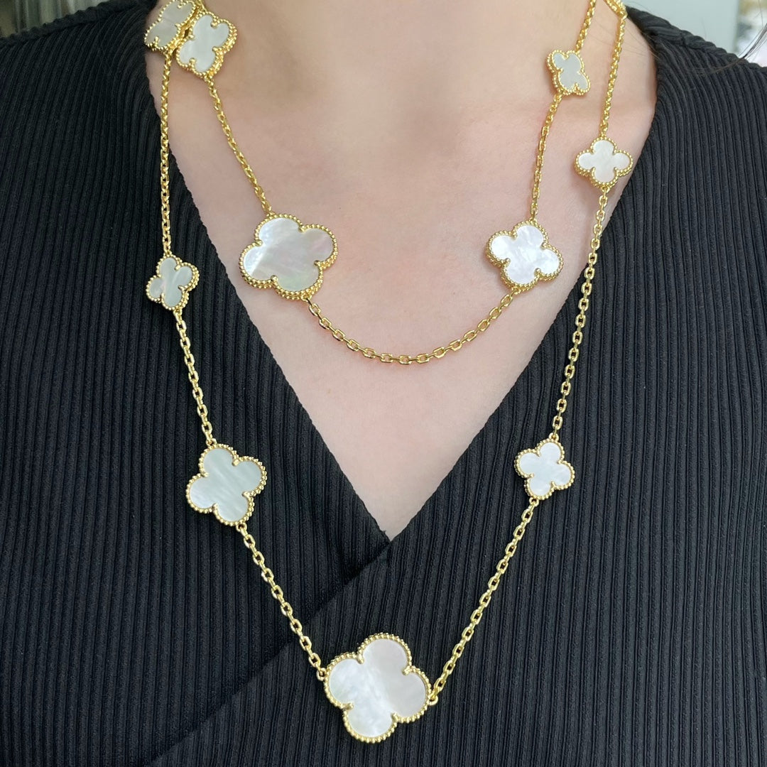 [⭐Mirelle]CLOVER 16 MOTIF WHITE MOP GOLD NECKLACE