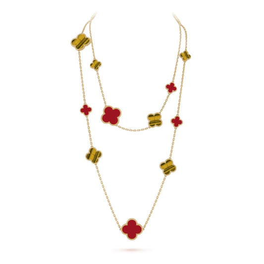 [⭐Mirelle]CLOVER 16 MOTIF CARNELIAN TIGER EYE ROSE GOLD NECKLACE