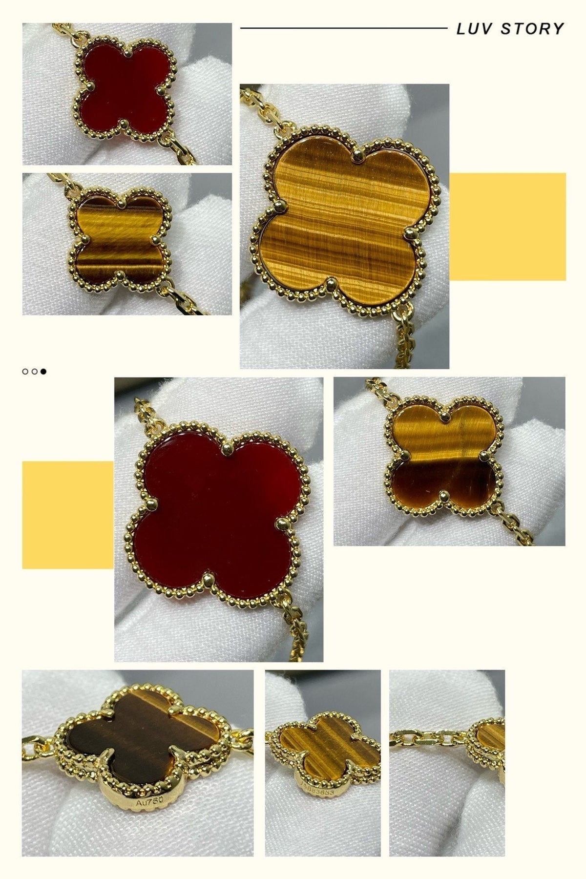 [⭐Mirelle]CLOVER 16 MOTIF CARNELIAN TIGER EYE ROSE GOLD NECKLACE
