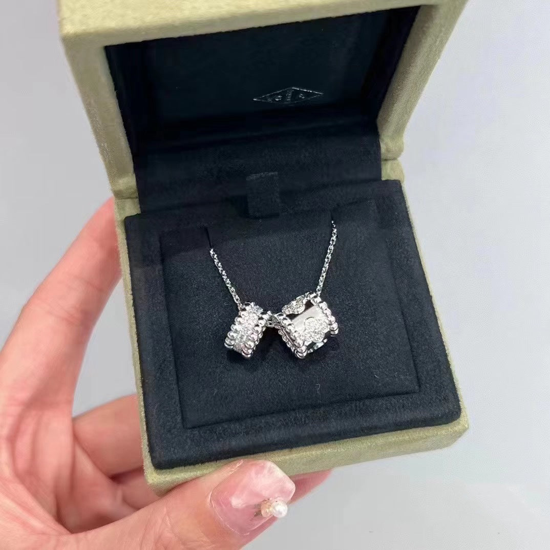 [⭐Mirelle]PERLEE DOUBLE PENDANT SILVER DIAMOND NECKLACE