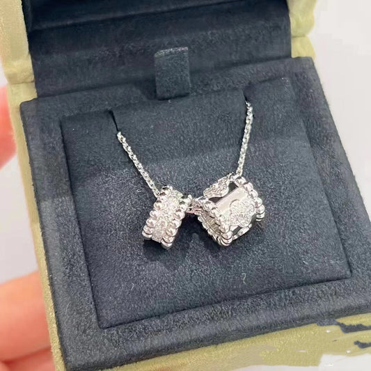 [⭐Mirelle]PERLEE DOUBLE PENDANT SILVER DIAMOND NECKLACE