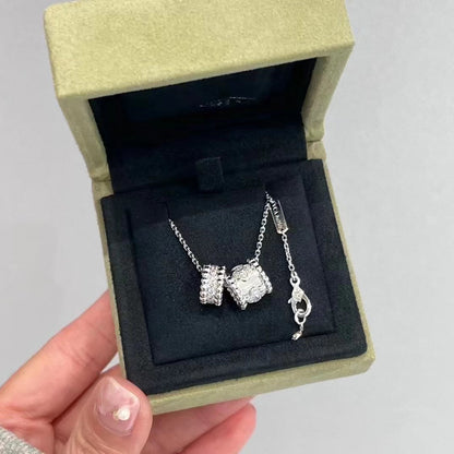 [⭐Mirelle]PERLEE DOUBLE PENDANT SILVER DIAMOND NECKLACE