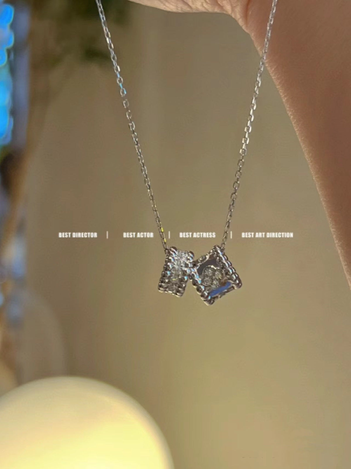 [⭐Mirelle]PERLEE DOUBLE PENDANT SILVER DIAMOND NECKLACE