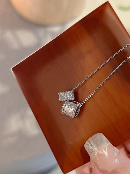 [⭐Mirelle]PERLEE DOUBLE PENDANT SILVER DIAMOND NECKLACE