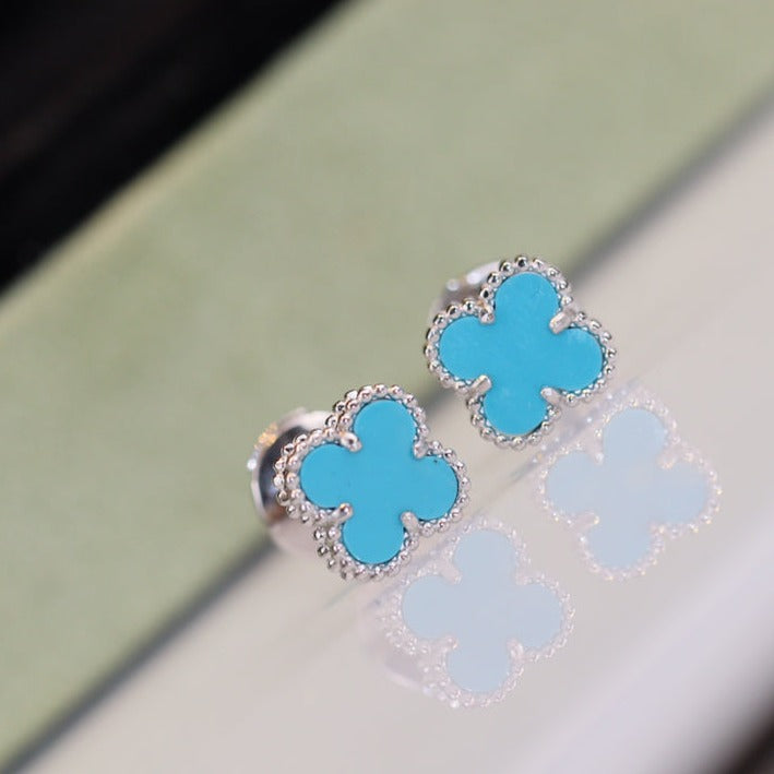 [⭐Mirelle]CLOVER MINI TURQUOISE SILVER STUD EARRINGS