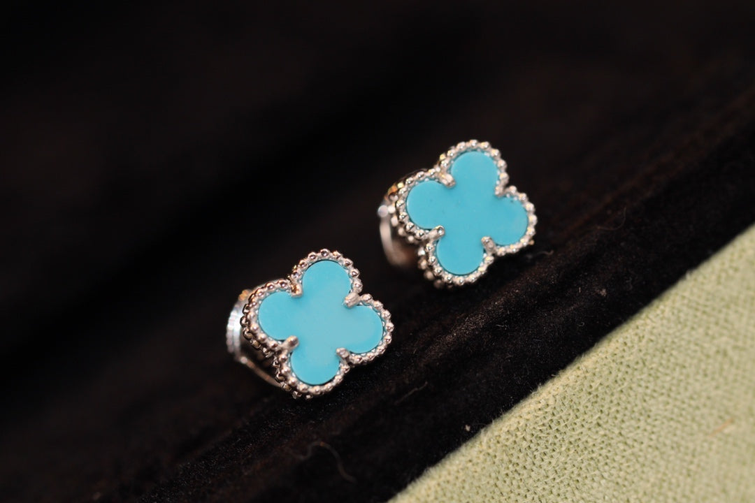 [⭐Mirelle]CLOVER MINI TURQUOISE SILVER STUD EARRINGS