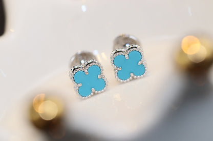 [⭐Mirelle]CLOVER MINI TURQUOISE SILVER STUD EARRINGS