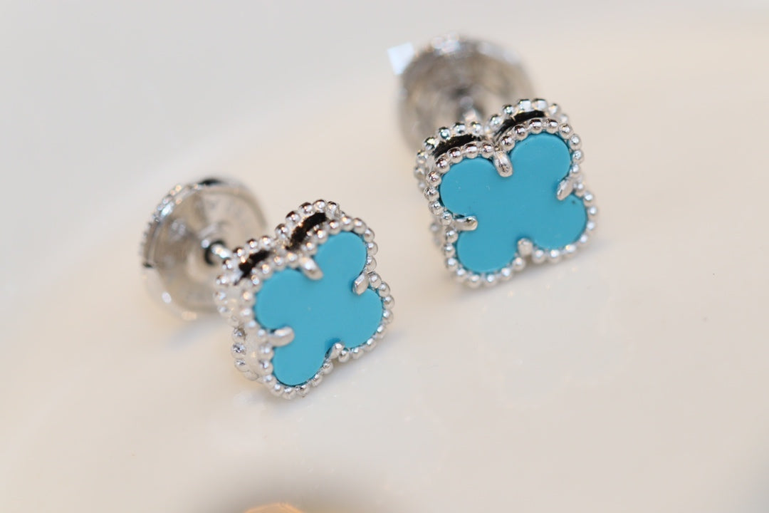 [⭐Mirelle]CLOVER MINI TURQUOISE SILVER STUD EARRINGS