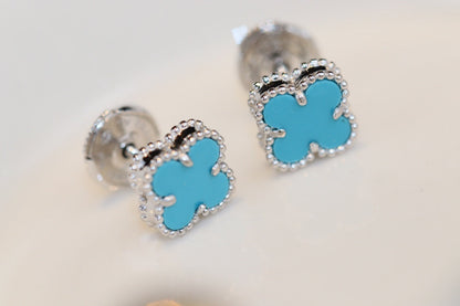 [⭐Mirelle]CLOVER MINI TURQUOISE SILVER STUD EARRINGS