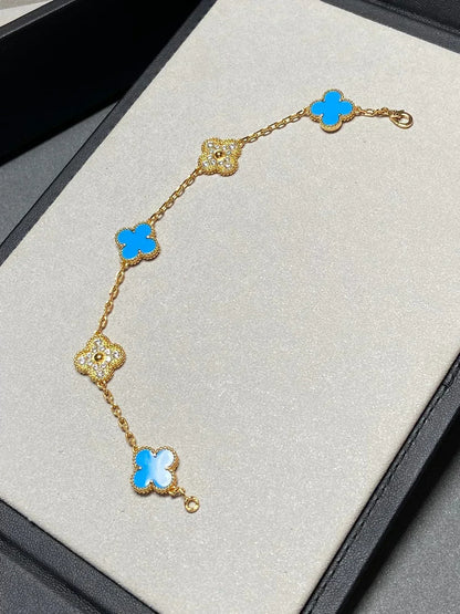 [⭐Mirelle] CLOVER 5 MOTIF BLUE AGATE BRACELET COLLECTION