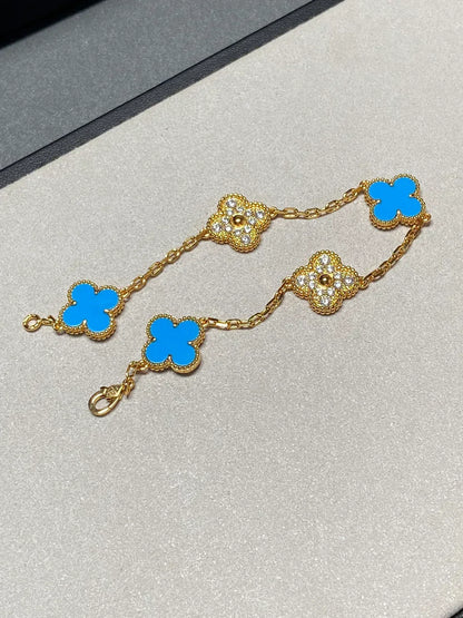 [⭐Mirelle] CLOVER 5 MOTIF BLUE AGATE BRACELET COLLECTION