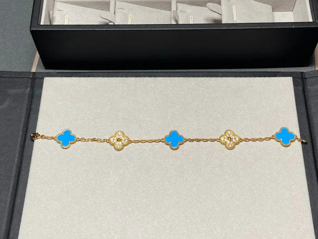 [⭐Mirelle] CLOVER 5 MOTIF BLUE AGATE BRACELET COLLECTION