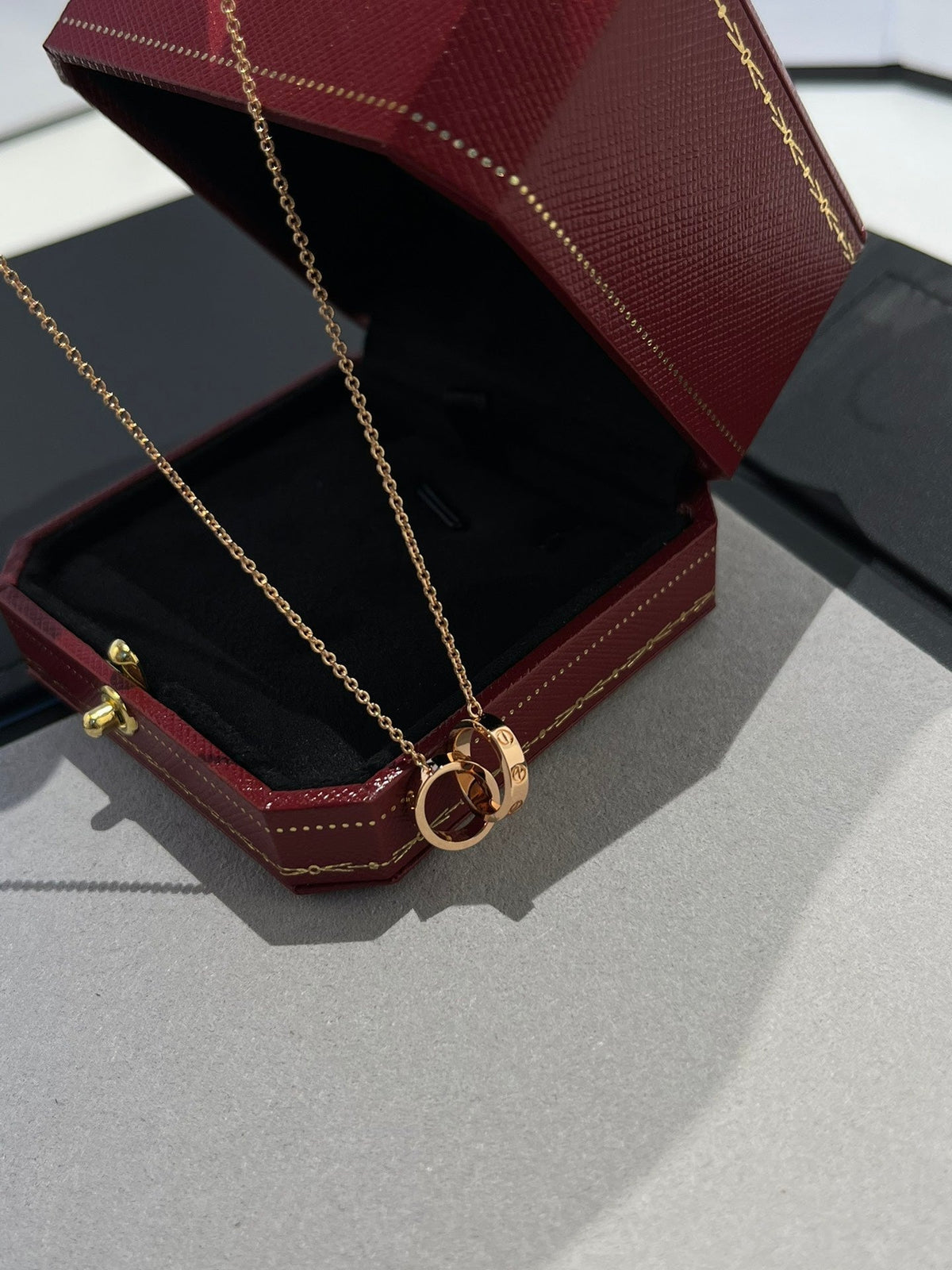 [⭐Mirelle]LOVE NECKLACE DOUBLE RING PINK GOLD