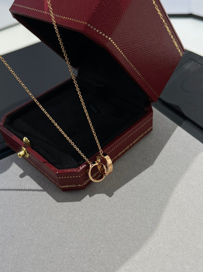 [⭐Mirelle]LOVE NECKLACE DOUBLE RING PINK GOLD