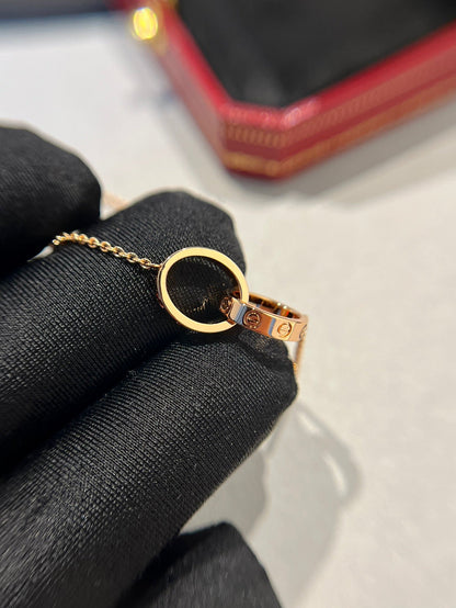[⭐Mirelle]LOVE NECKLACE DOUBLE RING PINK GOLD