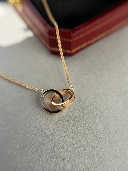 [⭐Mirelle]LOVE NECKLACE DOUBLE RING PINK GOLD