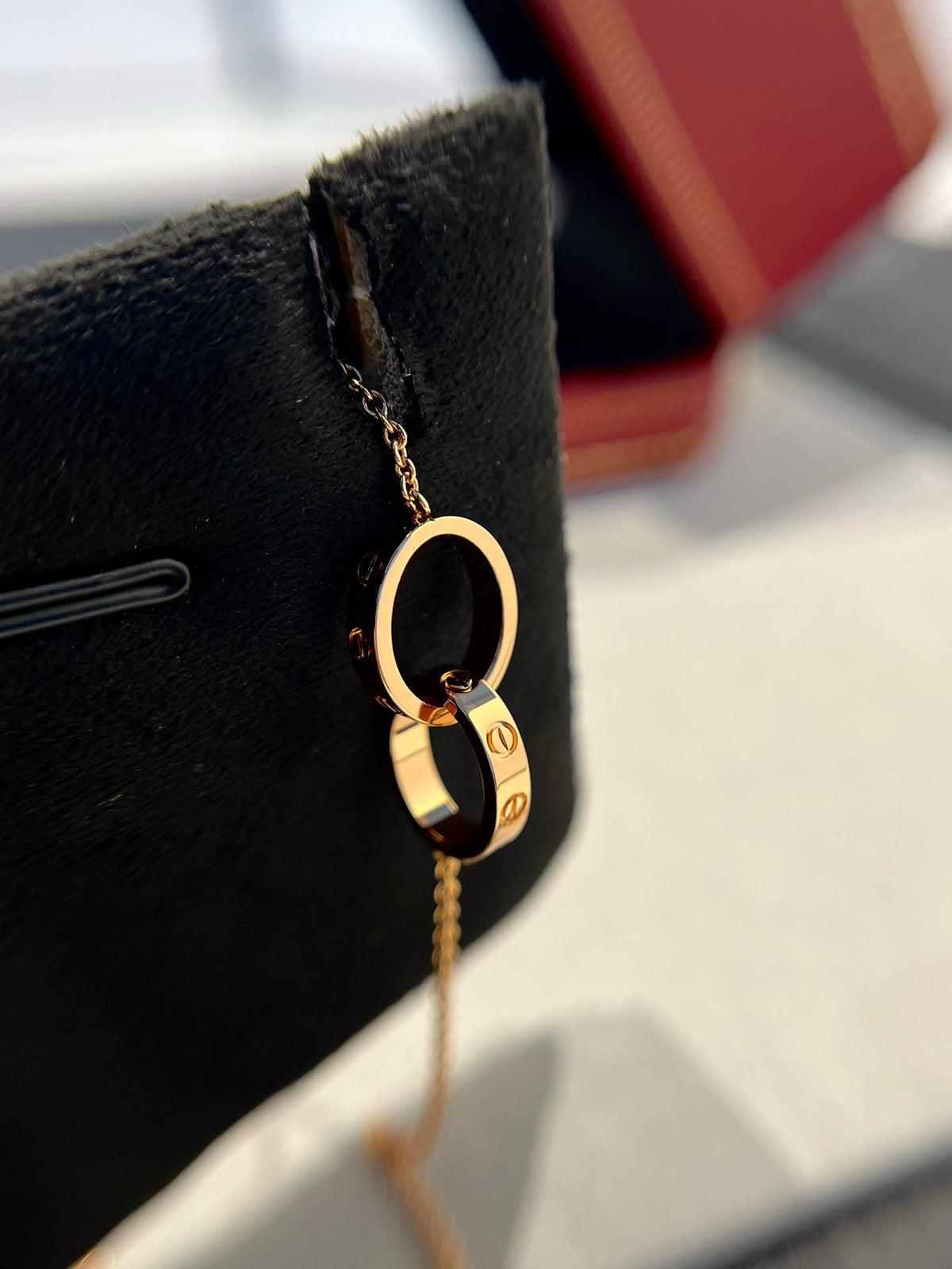 [⭐Mirelle]LOVE NECKLACE DOUBLE RING PINK GOLD