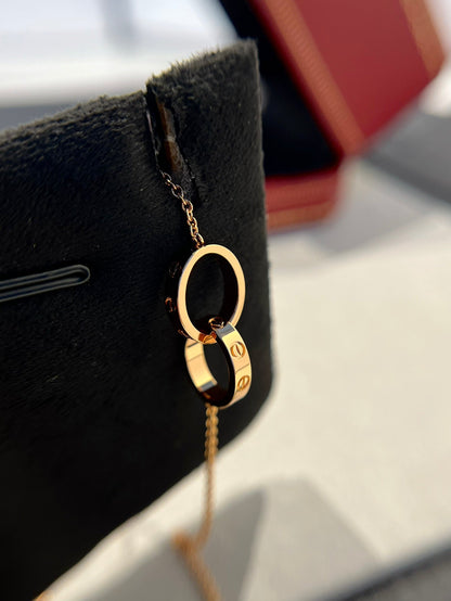 [⭐Mirelle]LOVE NECKLACE DOUBLE RING PINK GOLD