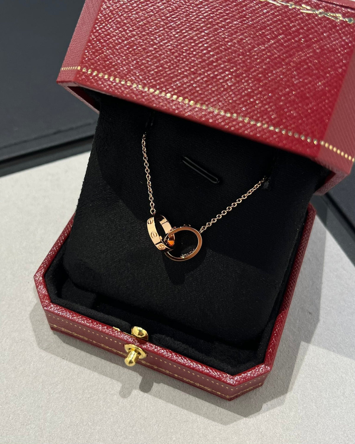 [⭐Mirelle]LOVE NECKLACE DOUBLE RING PINK GOLD