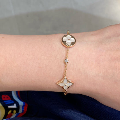 [⭐Mirelle]STAR AND SUN 4 MOTIF WHITE MOP PINK GOLD BRACELET