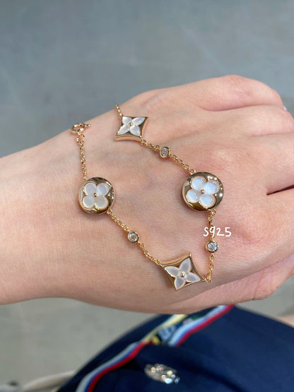 [⭐Mirelle]STAR AND SUN 4 MOTIF WHITE MOP PINK GOLD BRACELET