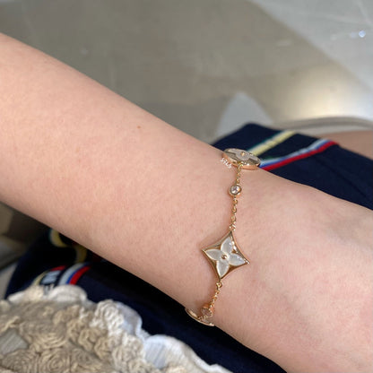 [⭐Mirelle]STAR AND SUN 4 MOTIF WHITE MOP PINK GOLD BRACELET