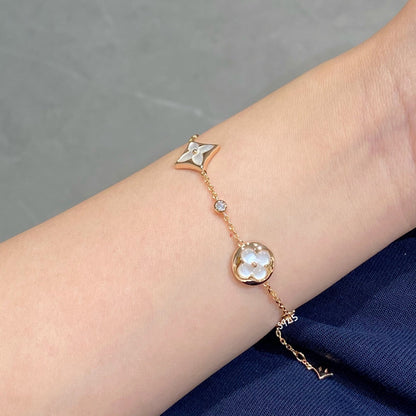 [⭐Mirelle]STAR AND SUN 4 MOTIF WHITE MOP PINK GOLD BRACELET