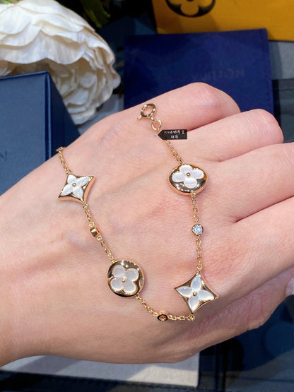 [⭐Mirelle]STAR AND SUN 4 MOTIF WHITE MOP PINK GOLD BRACELET
